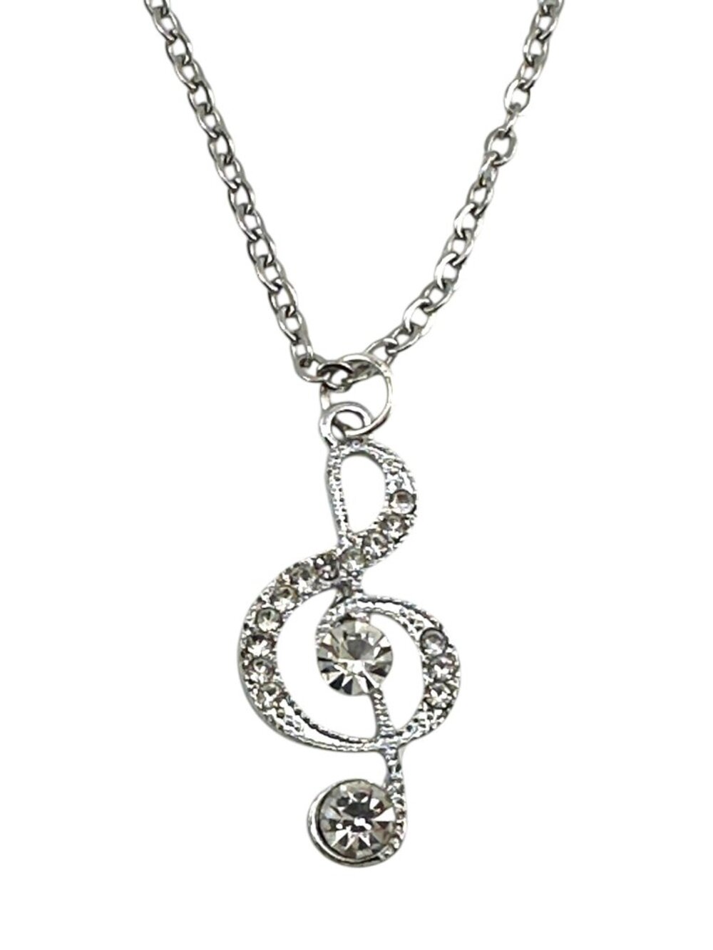 Treble Clef Necklace Rhinestone Pendant Diamond Cut Stainless Steel Chain